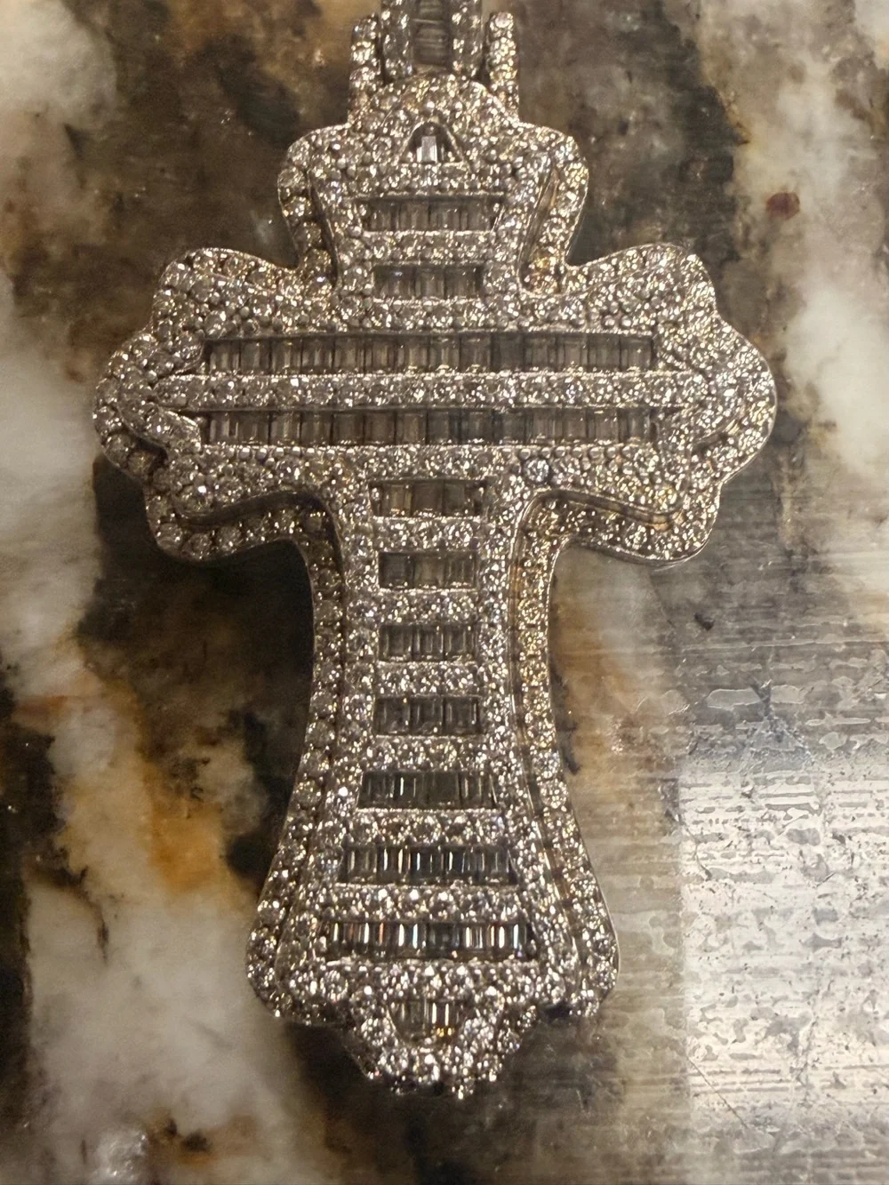 Delmar Jewelers Cross Baguette Iced Out Moissanite Pendant .925 Sterling Silve
